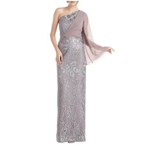 Dress Formal JS Collections Womens Steel Silver 16 One Shoulder Sequin Gown NWT